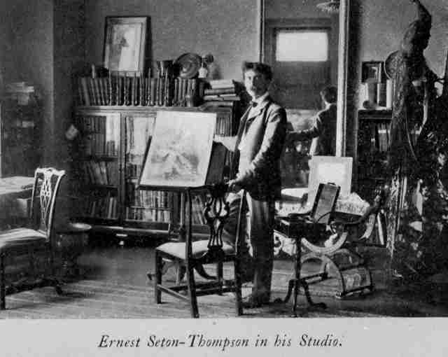 Ernest Thompson Seton in Bryant Park Studio New York (B&W)