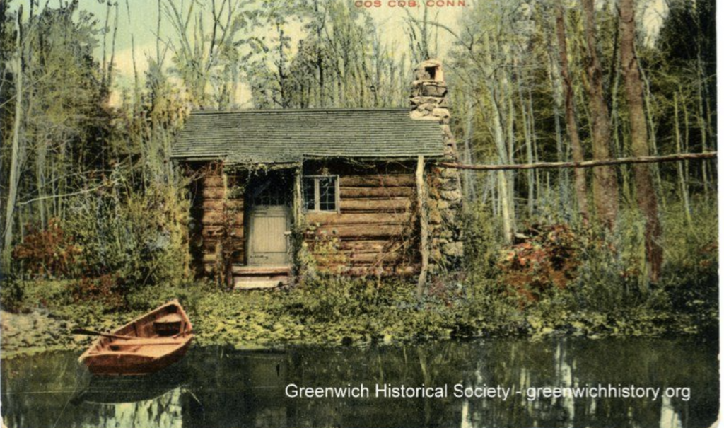 Ernest Thompson Seton Log Cabin Cos Cob CT Front View with Canoe