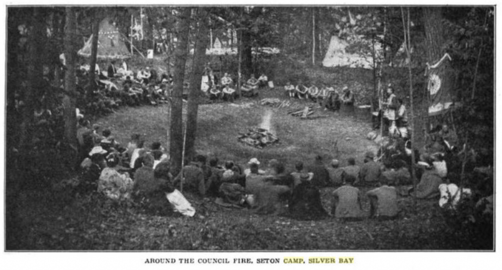 Around the Council Fire Seton Camp at Silver Bay (B&W)