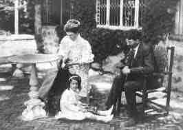 Grace and Anya Seton outside with Ernest Thompson Seton