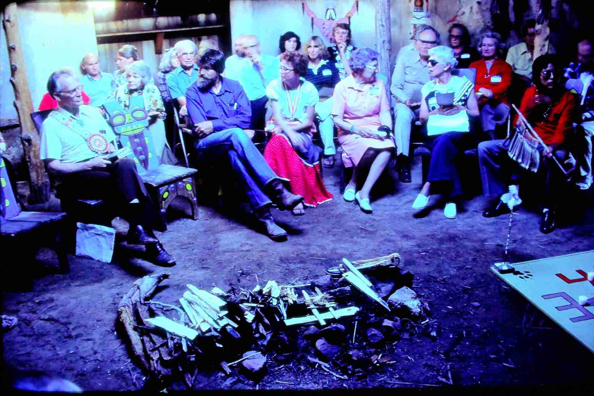 People sitting in front of fire pit